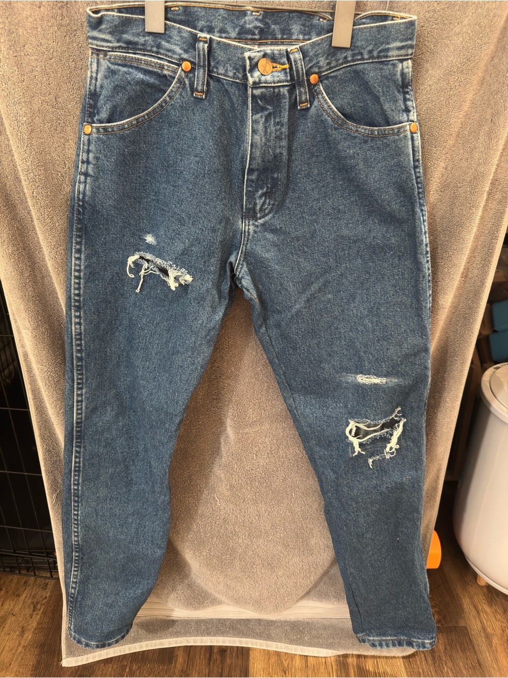 Men's Wrangler Distressed Blue Denim Jeans